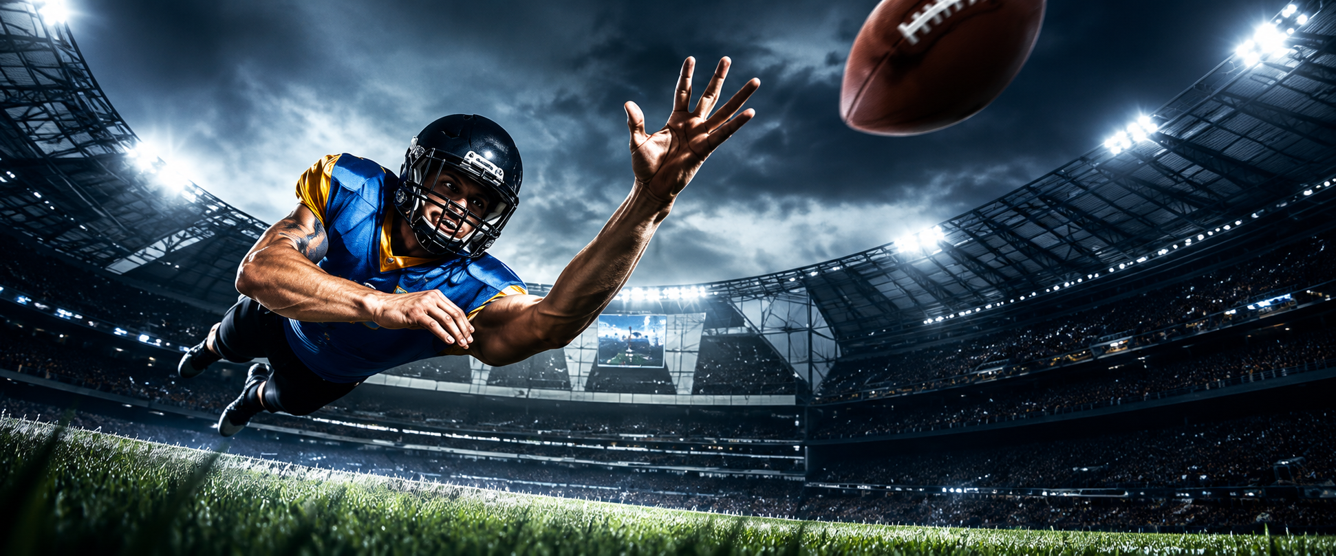 American football helmet on field