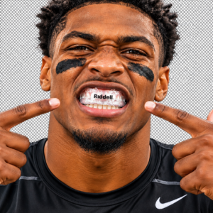 Football player wearing protective mouthguard